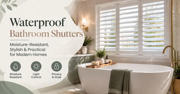 Waterproof shutters for bathroom window providing privacy and moisture resistance in a modern bathroom