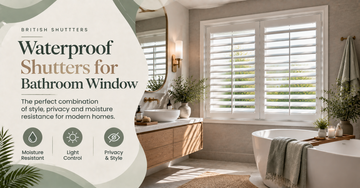 Waterproof bathroom shutters installed on a modern bathroom window for privacy and moisture resistance