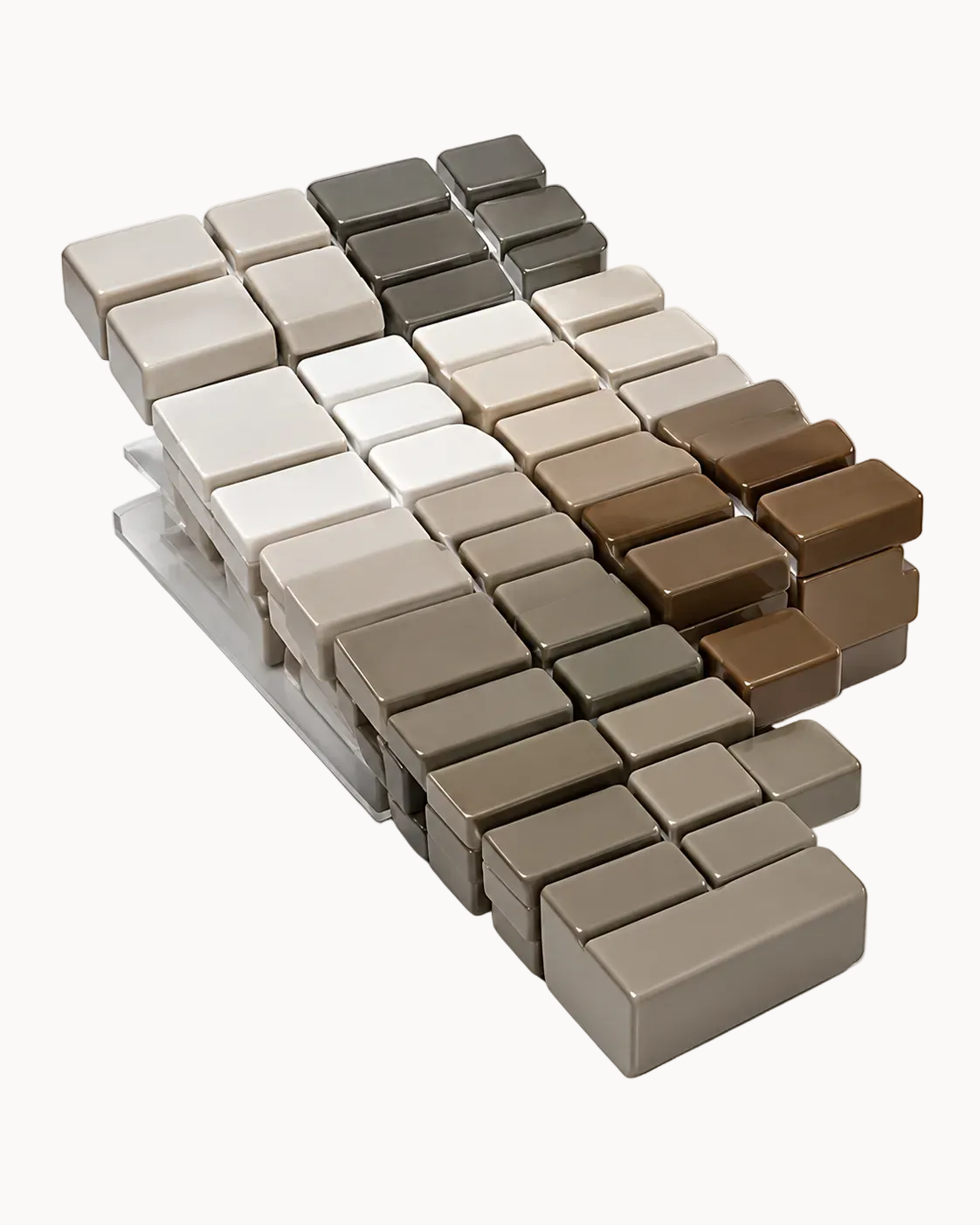 Set of square tiles in various neutral colors on a white background